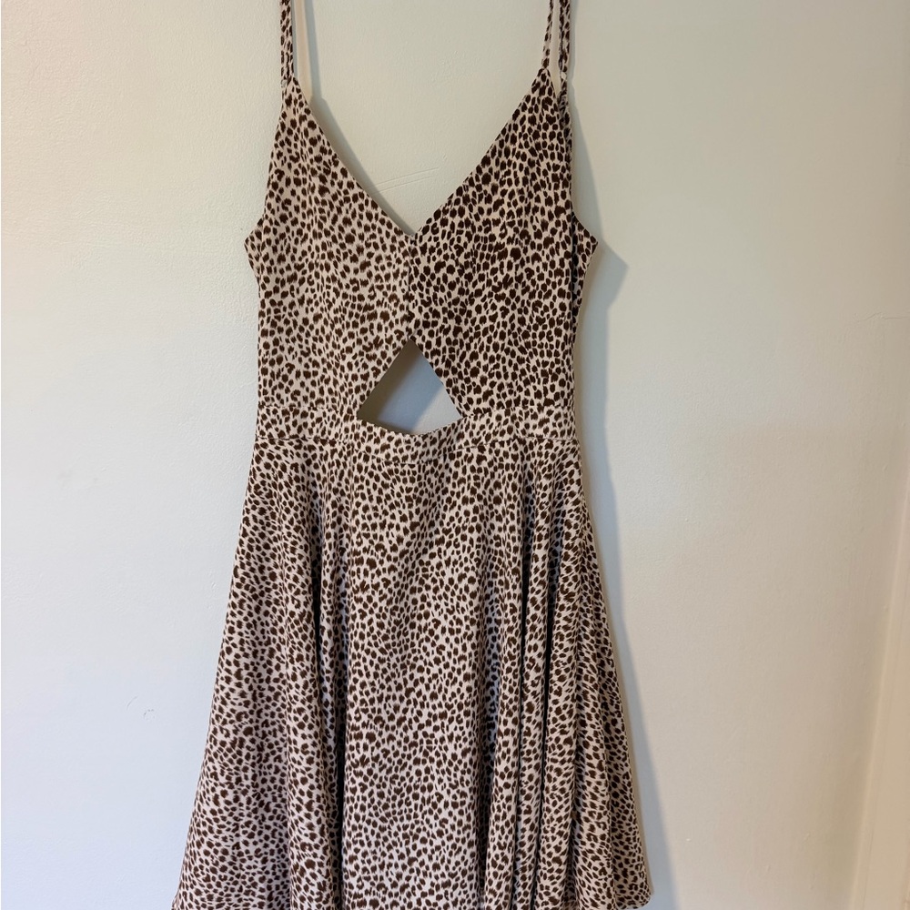 Leopard Print Cutout Spaghetti Strap Dress - Beige & Brown